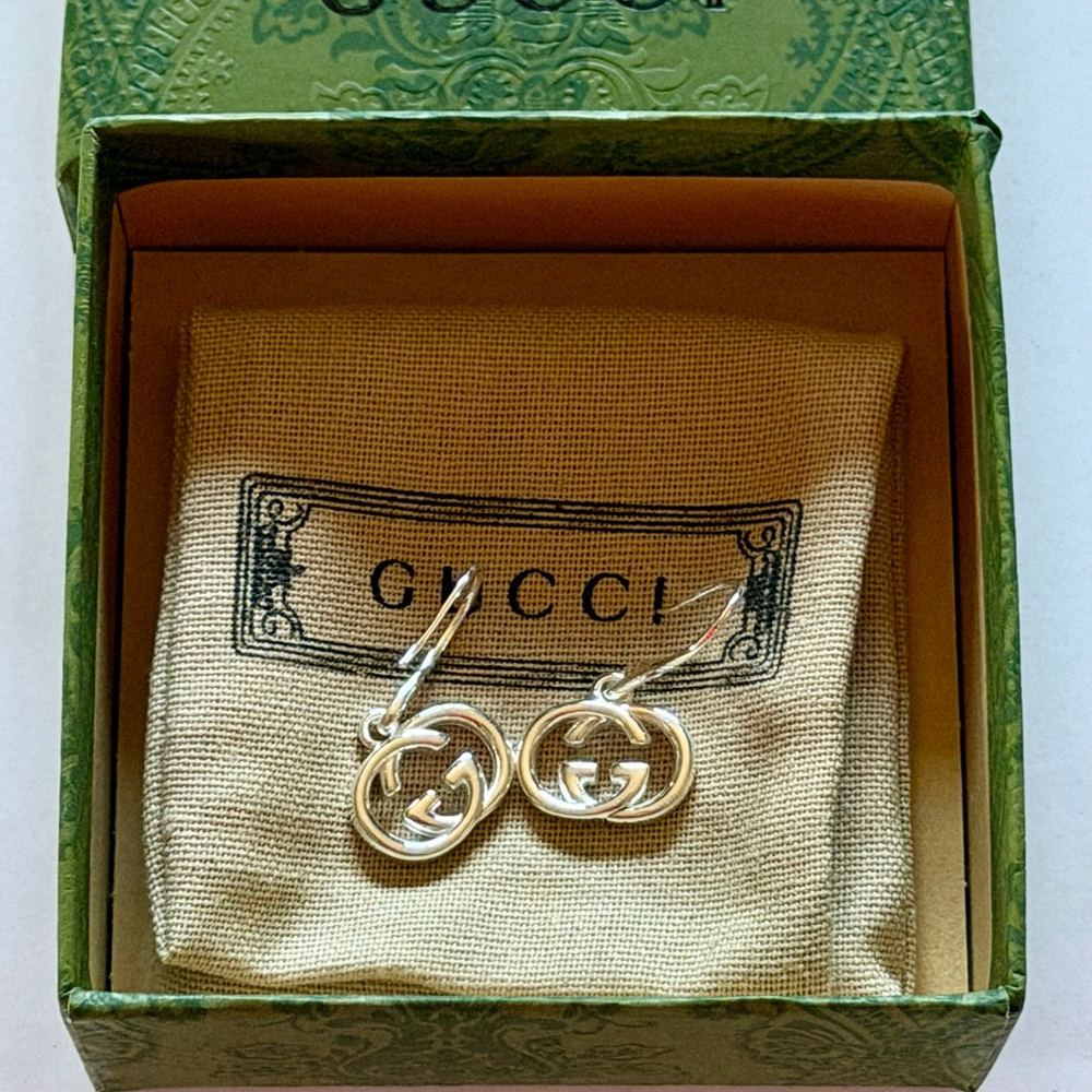 Gucci Interlocking G Sterling Silver Drop Earrings - Brand New with Box - Picture 3 of 5